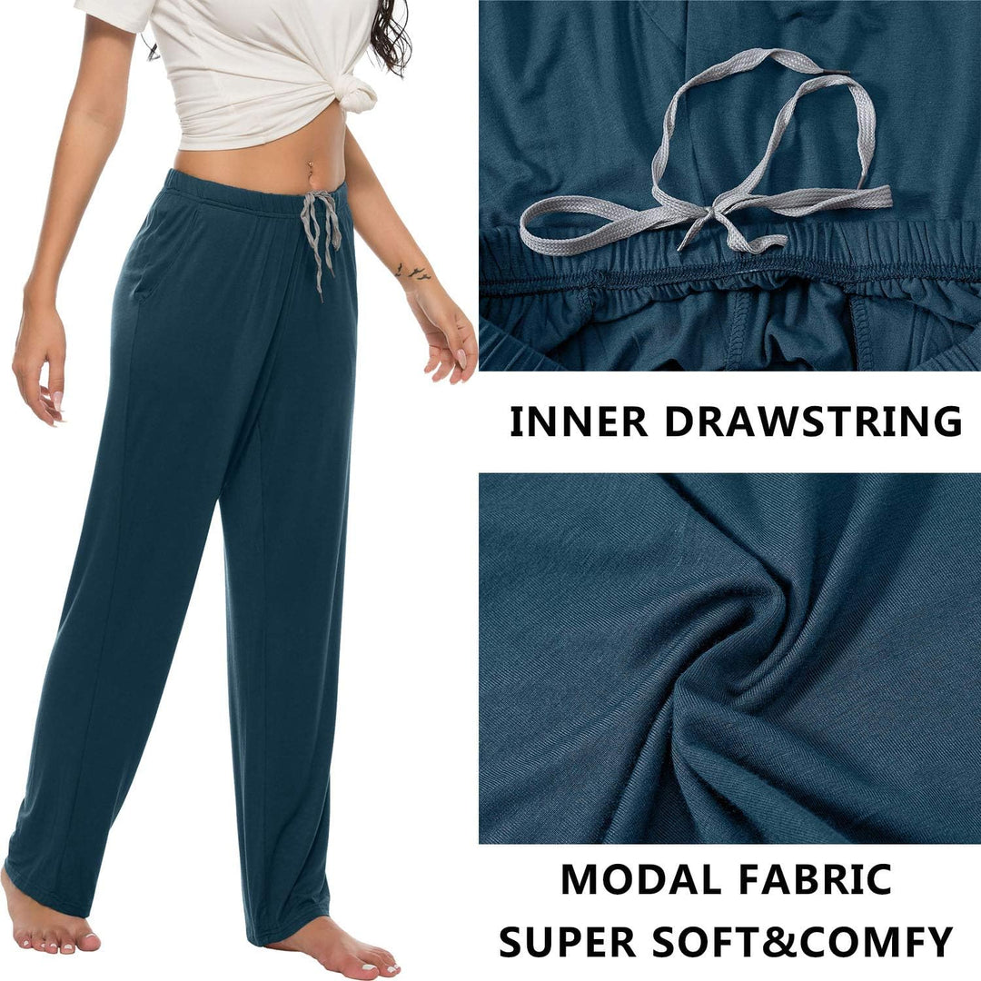 MoFiz Damen Schlafanzughose Lang Pyjamahose Nachtwäsche Weich Loungehose Freizeithose mit Taschen S