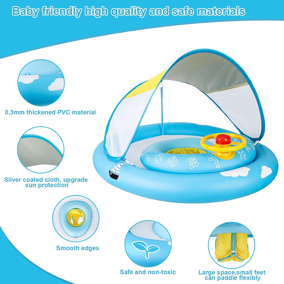 MYCARBON Baby Schwimmring mit verstellbare Schwimmsitz, UPF50+ Sonnendach, Spielzeug für Kinder Schw