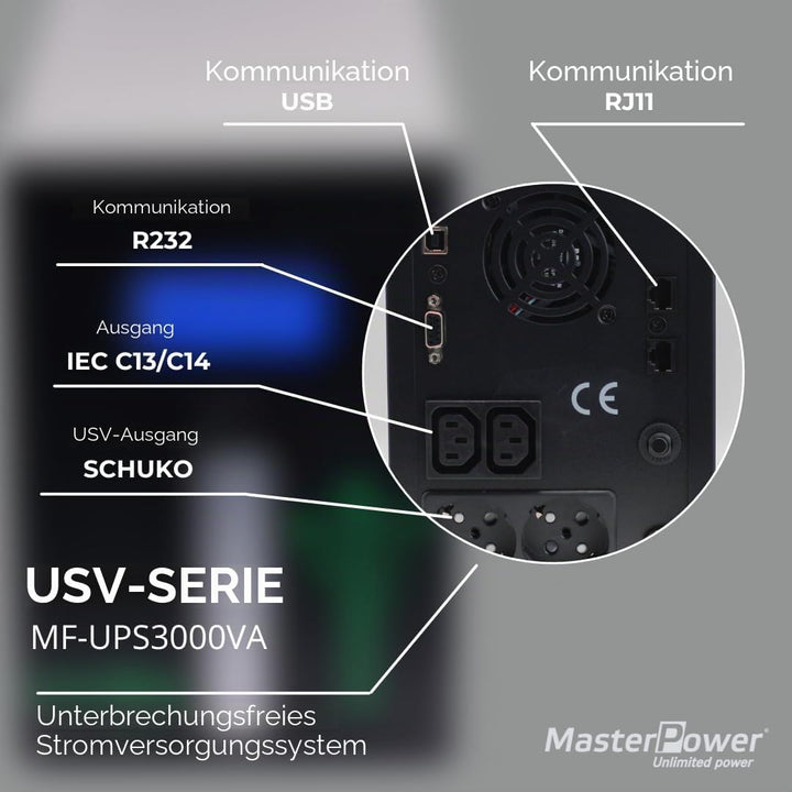 Master U-Power SAI UPS 3000VA (1800W) – Unterbrechungsfreie Stromversorgung, Schutz gegen Stromausfä