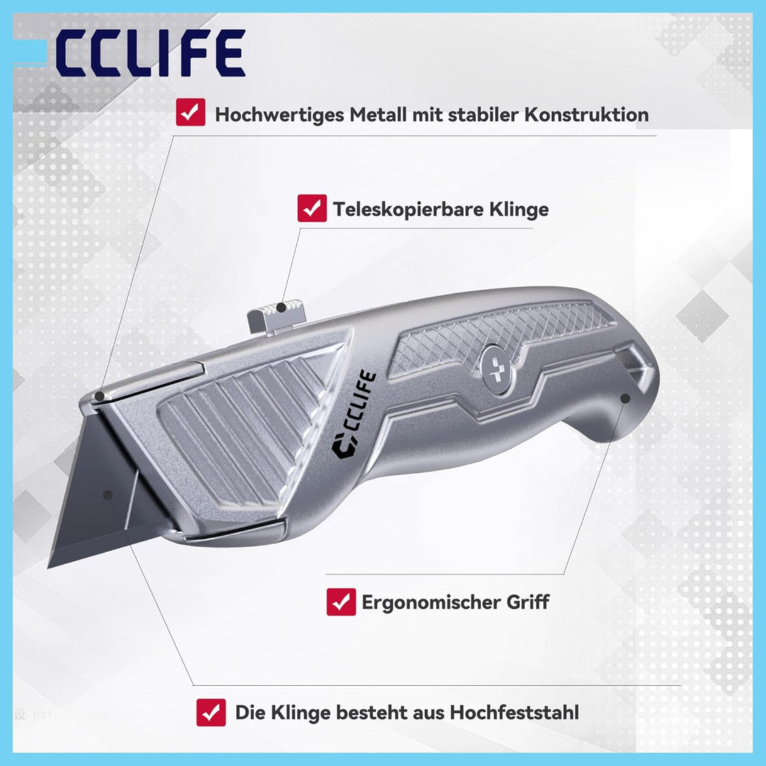 CCLIFE Cuttermesser Massband Set 7-teilig Aluminium Werkzeugset | 3 Aluminium-Cuttermesser Set für H
