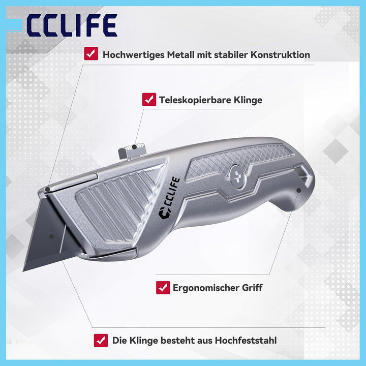 CCLIFE Cuttermesser Massband Set 7-teilig Aluminium Werkzeugset | 3 Aluminium-Cuttermesser Set für H