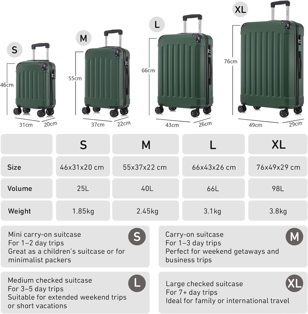 Koffer Suitcase Set, Trolley Reisekoffer, Rollkoffer Handgepäck mit 4 Rollen 360°, Hartschalenreisek