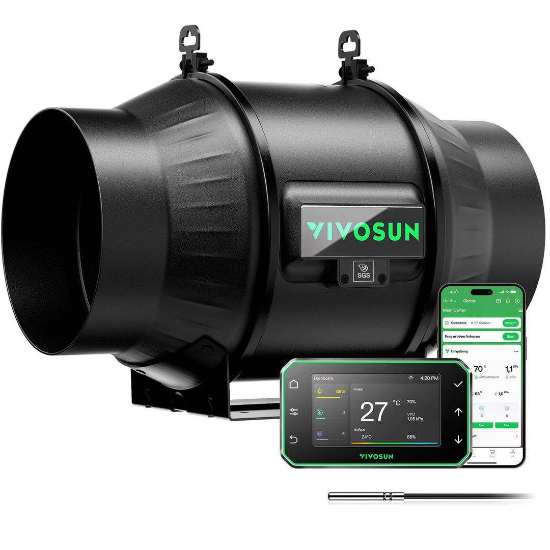 VIVOSUN Smart Rohrventilator 150mm AeroZesh T6 PRO Abluftventilator 693m³/h mit GrowHub E42A+, VPD-R