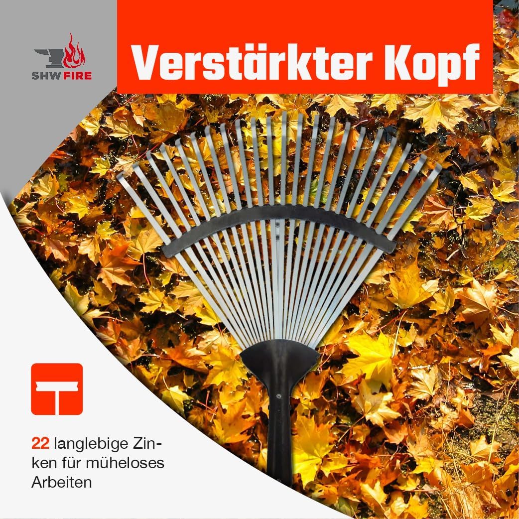 Laubbesen verzinkt, 47 cm breit, 135 cm Eschenholzstiel - robuster Fächerbesen &amp; Laubrechen für Laub