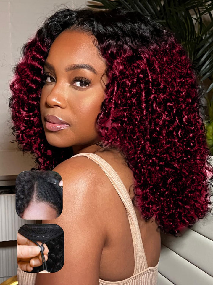 Water Wave V Part Wig Human Hair for Women Burgundy Perücke Echthaar 10A Upgraded U part Wigs Beginn