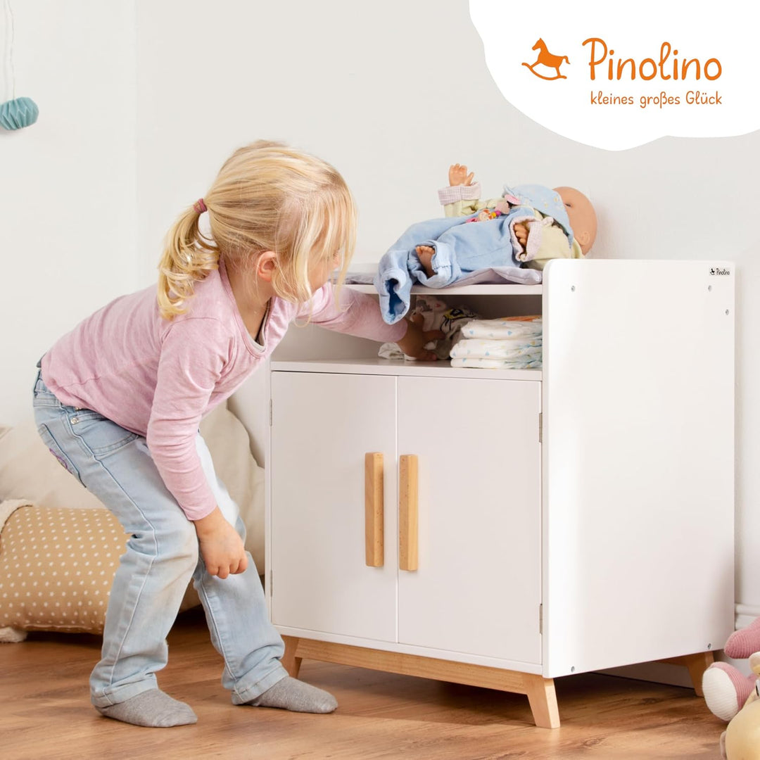 PINOLINO Puppenwickeltisch Marit, Puppenmöbel aus Holz, skandinavisch, weiss und klar lackiert, inkl