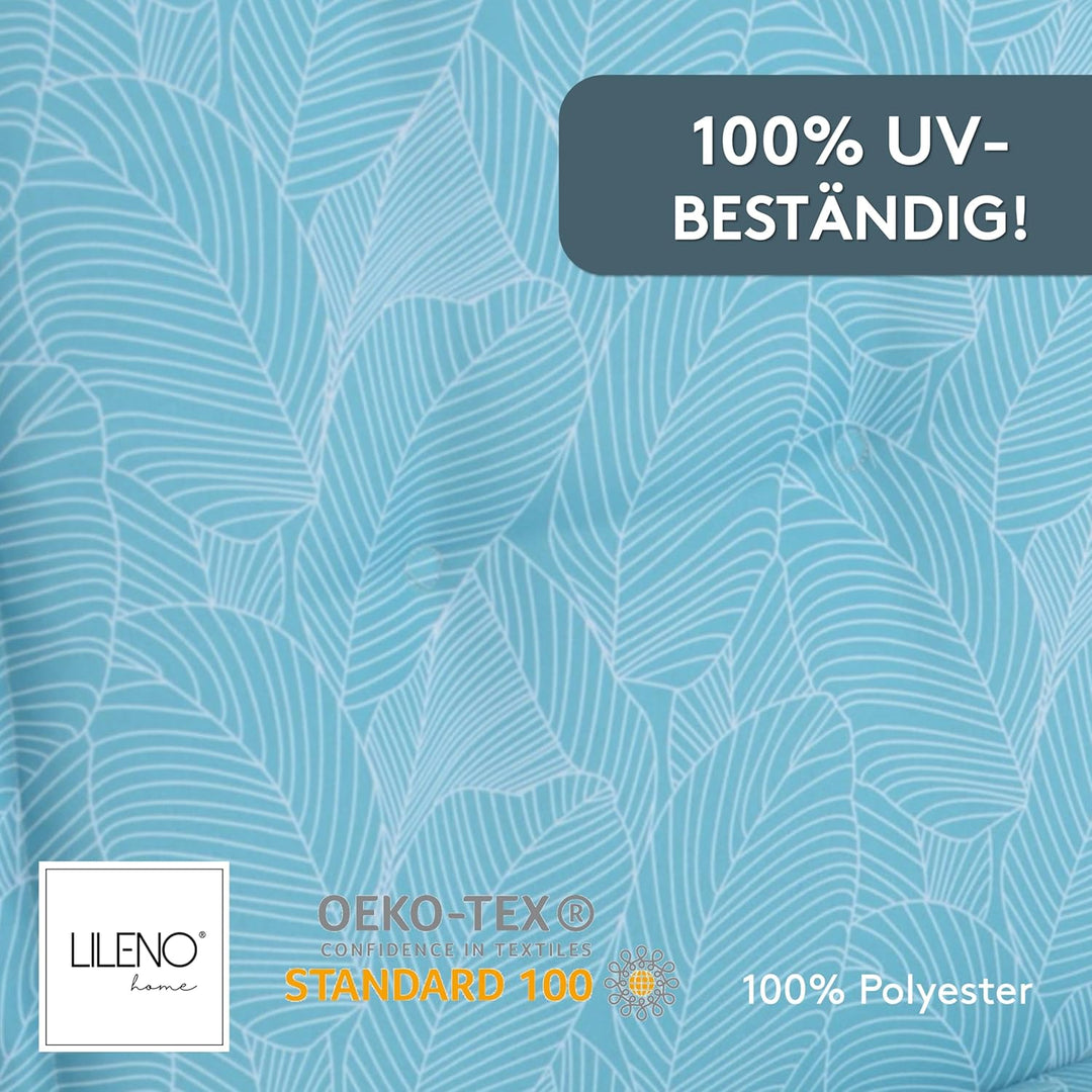 LILENO HOME Gartenstuhl Auflagen als [2er Set - Hochlehner] in Blätter Aqua - Bequeme Liegen als Sit