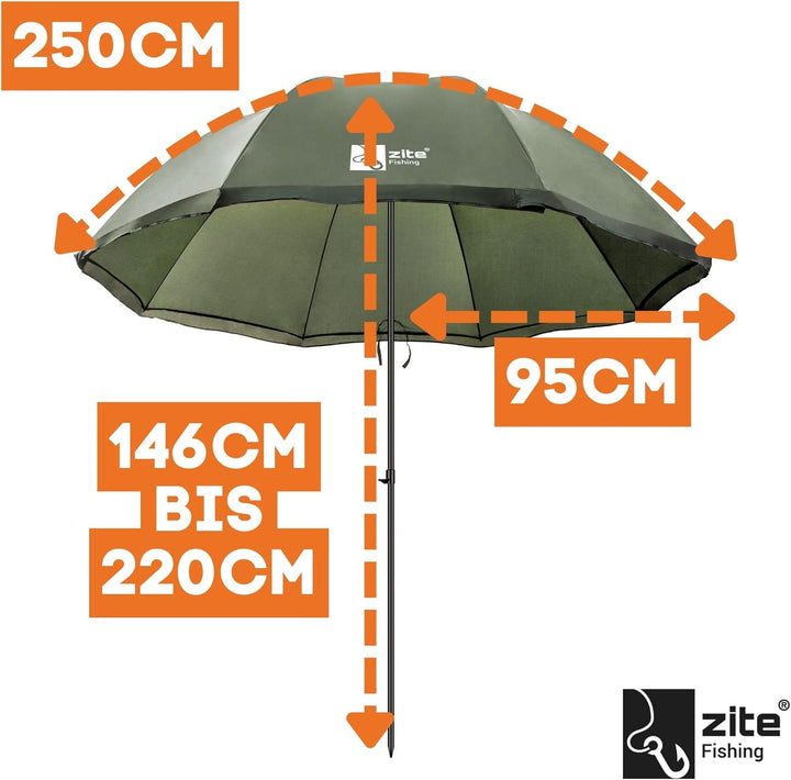 Zite Fishing Schirmzelt Geschlossen 250cm – Angelschirm Zelt Wasserabweisend Beschichtet – Karpfen A