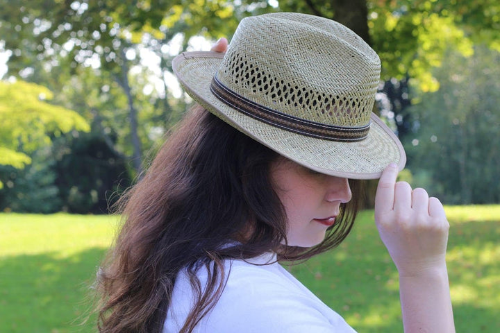 Breiter Strohhut Sommerhut Sonnenhut – Handgeflochten aus 100% Stroh – Bogart – Besonders Leicht, Fl