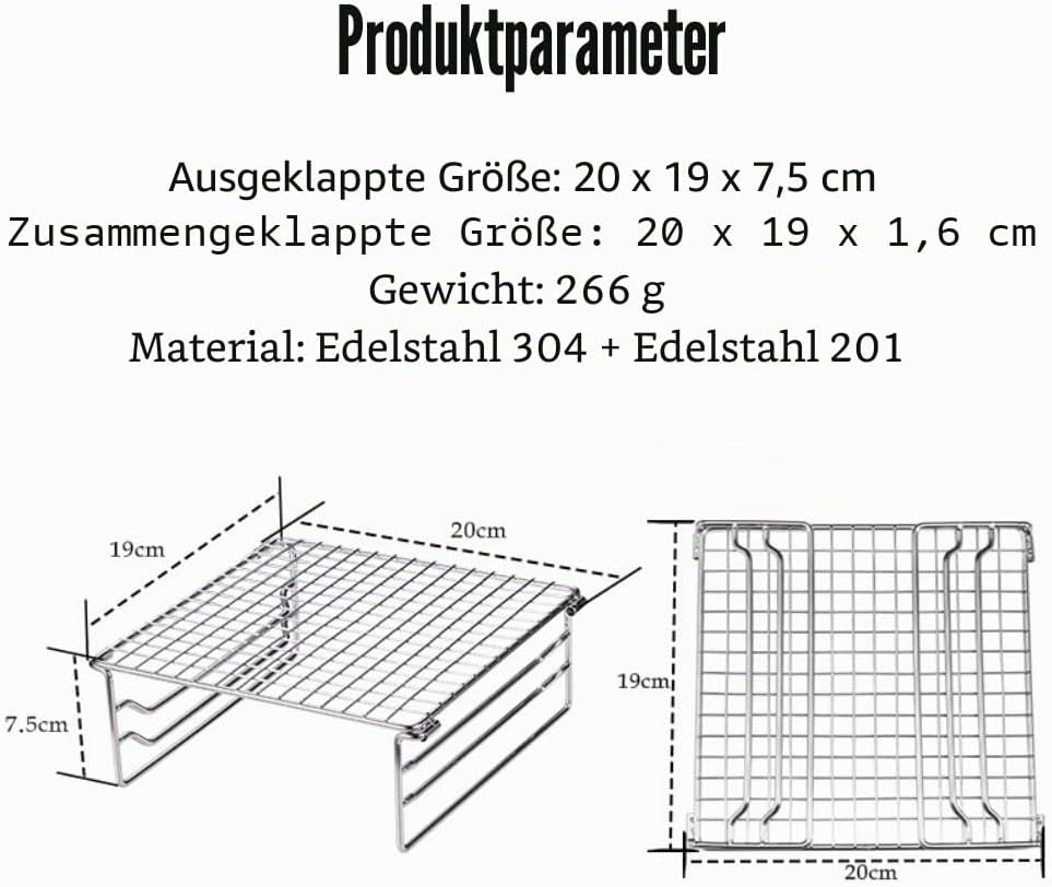 Grill-Warmhalterost aus robustem Edelstahl, tragbarer Grillrost mit Beinen für Outdoor, Rucksackreis