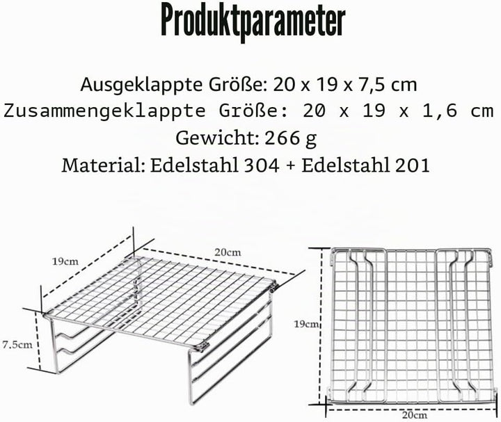 Grill-Warmhalterost aus robustem Edelstahl, tragbarer Grillrost mit Beinen für Outdoor, Rucksackreis