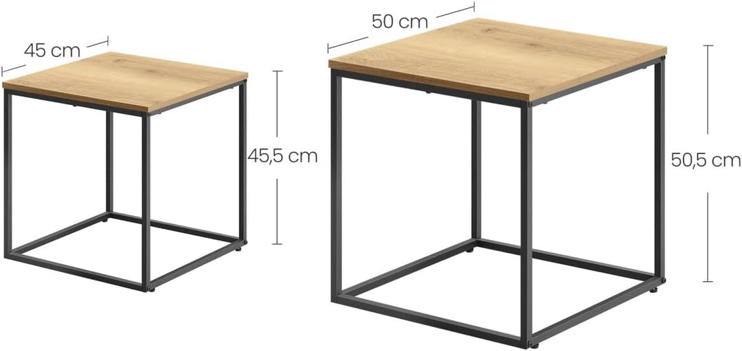 2er Set Couchtische – Quadratisch – Eiche Schwarz – Industrial Design – platzsparend Nesting Couchti