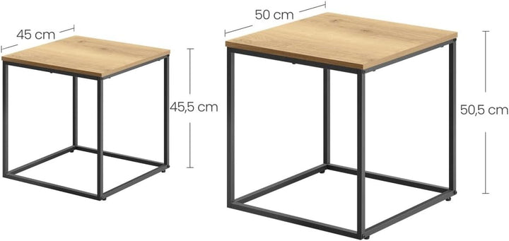2er Set Couchtische – Quadratisch – Eiche Schwarz – Industrial Design – platzsparend Nesting Couchti