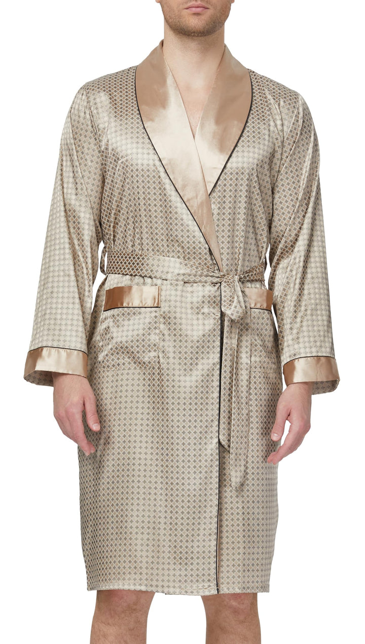 Herren Satin Bademantel, Leichter Seiden Langarm Bademantel mit Shorts Set, Spa Kimono Nachtwäsche M