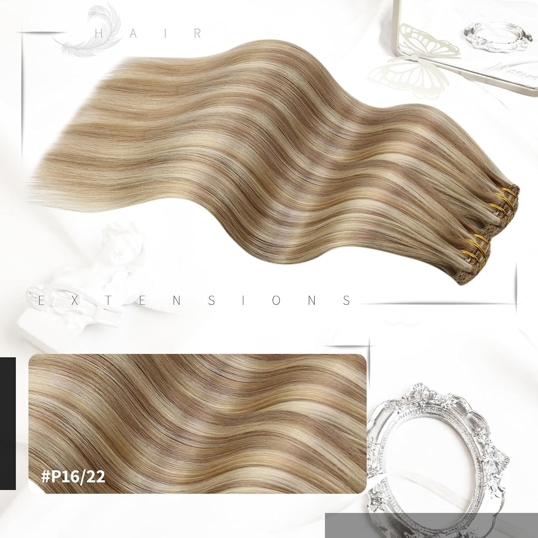 Moresoo Clip in Extensions Echthaar Blond Extensions Clip Echthaar Remy Goldblond mit Mittelblond Ha