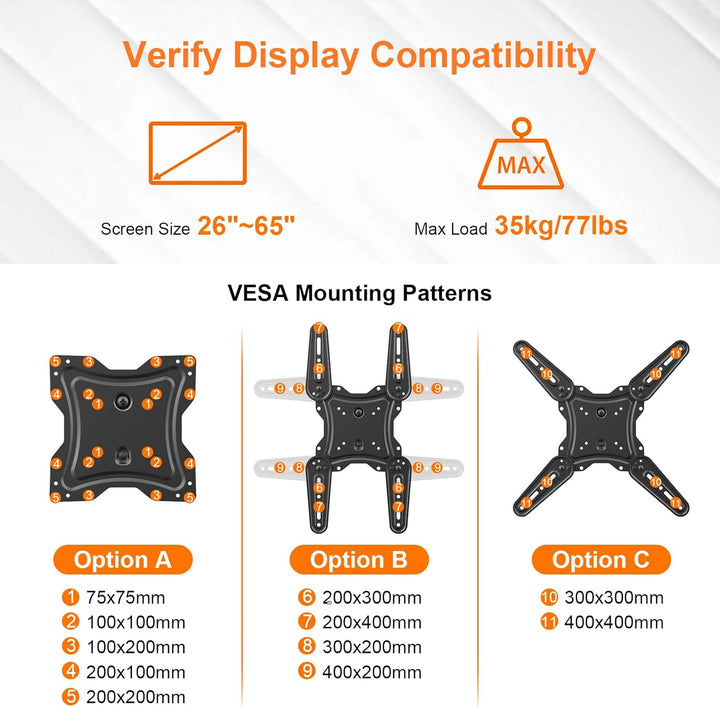 GRIFEMA GB1010 TV Wandhalterung – Schwenkbare Neigbare TV Halterung für 26–65 Zoll Flach & Curved Fe