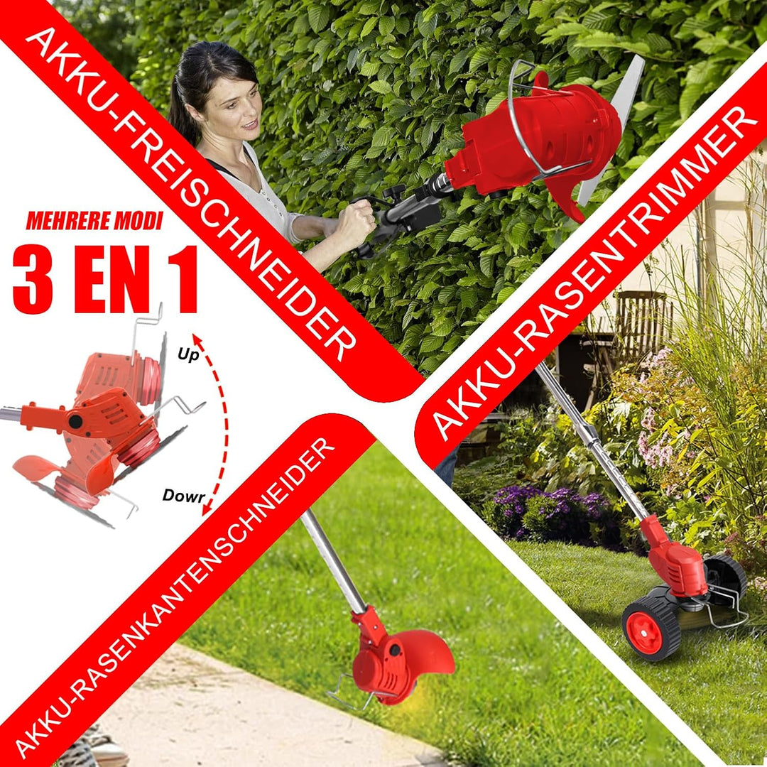 Akku-Rasentrimmer 21V Elektrischer Rasentrimmer - Motorsense akku Mit 2x2000mAh Batterie und 4 Messe