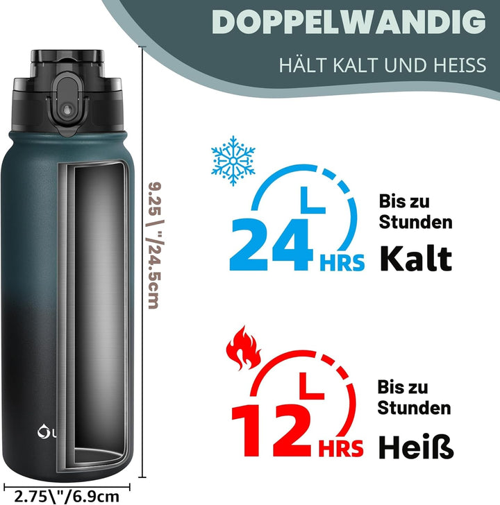 OLDLEY 600ml/20oz Edelstahl-Wasserflasche, Doppelwandige Vakuumflasche, Hält Getränke Heiss und Kalt