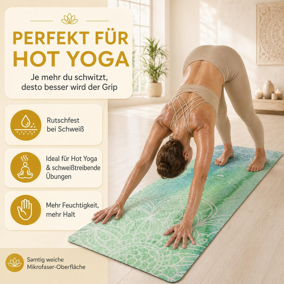 Yogamatte aus Naturkautschuk I Hot Yoga Mikrofaser Matte I Bikram Yogamatte Maschinenwaschbar I Ying