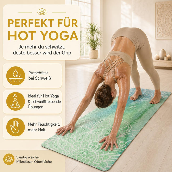 Yogamatte aus Naturkautschuk I Hot Yoga Mikrofaser Matte I Bikram Yogamatte Maschinenwaschbar I Ying
