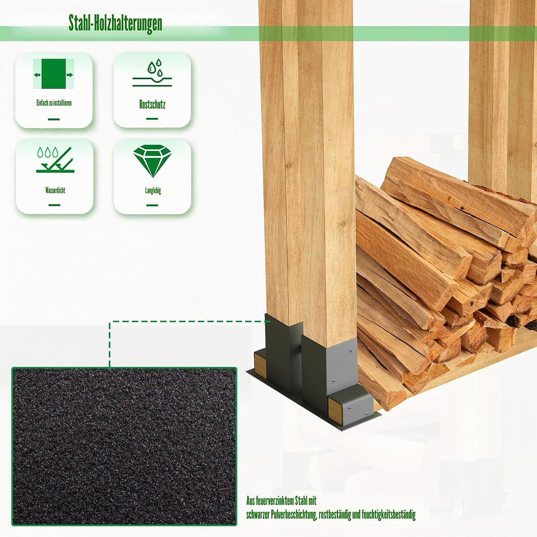 4 Stück Stapelhilfe für Brennholz Stahl Holzstapelhilfe Schwarz Holzlager Holzstapelhalter Verstellb