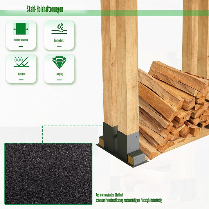 4 Stück Stapelhilfe für Brennholz Stahl Holzstapelhilfe Schwarz Holzlager Holzstapelhalter Verstellb