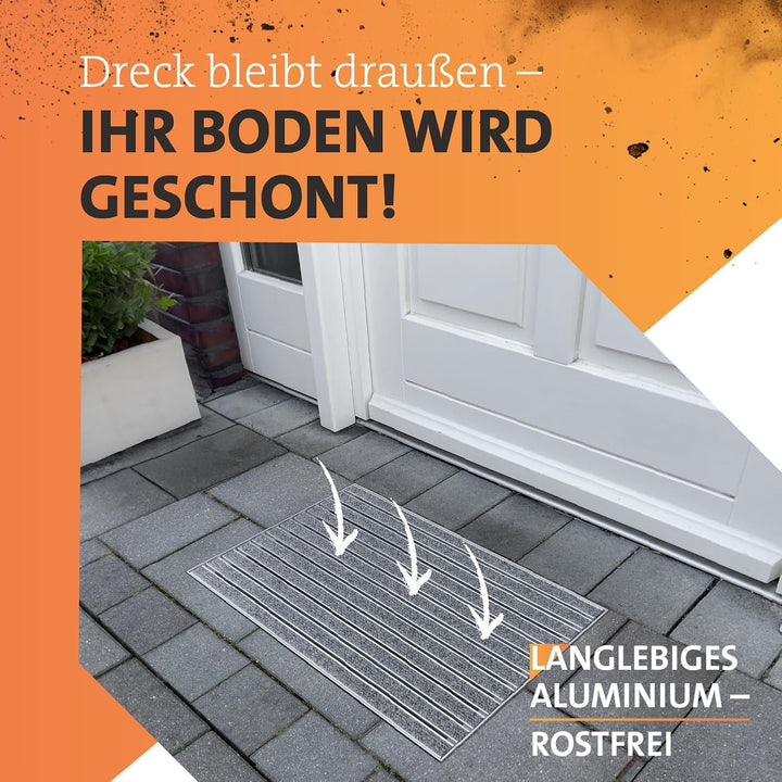 Fussabtreter für Innen & Aussen I Eingangsmatte mit Aluminium Rahmen I Einbau Schmutzfangmatte & ein