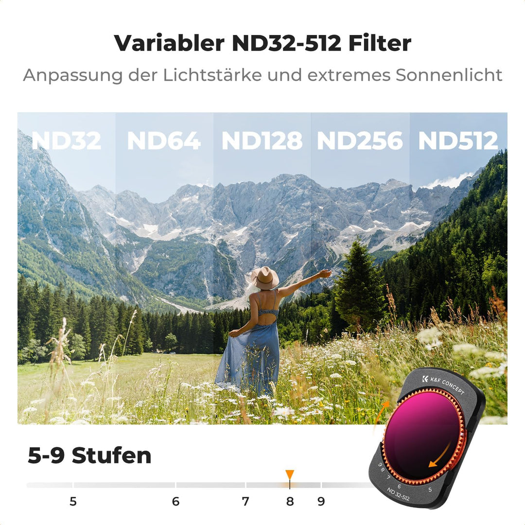 K&F CONCEPT magnetisches ND Filter, kompatibel mit DJI Osmo Pocket 3, Variabler ND Filter ND32-ND512