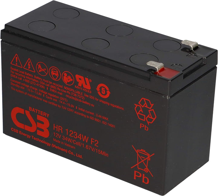 Bleiakku CSB HR 1234W F2 12V 8,4Ah 34W 1,67V/15Min hochstrom Bleigel AGM, kompatibel MP1236H, NPW45-