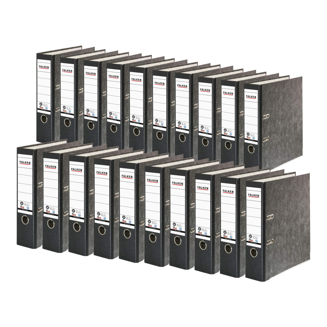 Original Falken 20er Pack Recycling-Ordner Wolkenmarmor. Made in Germany. 8 cm breit DIN A4 schwarze