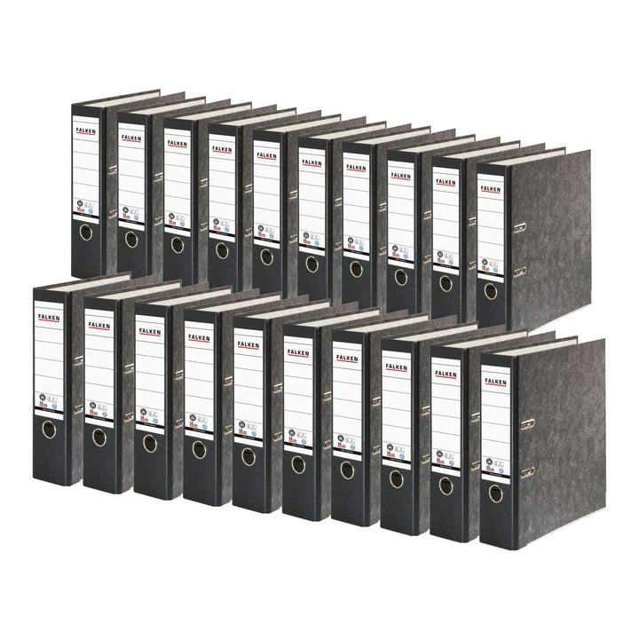 Original Falken 20er Pack Recycling-Ordner Wolkenmarmor. Made in Germany. 8 cm breit DIN A4 schwarze