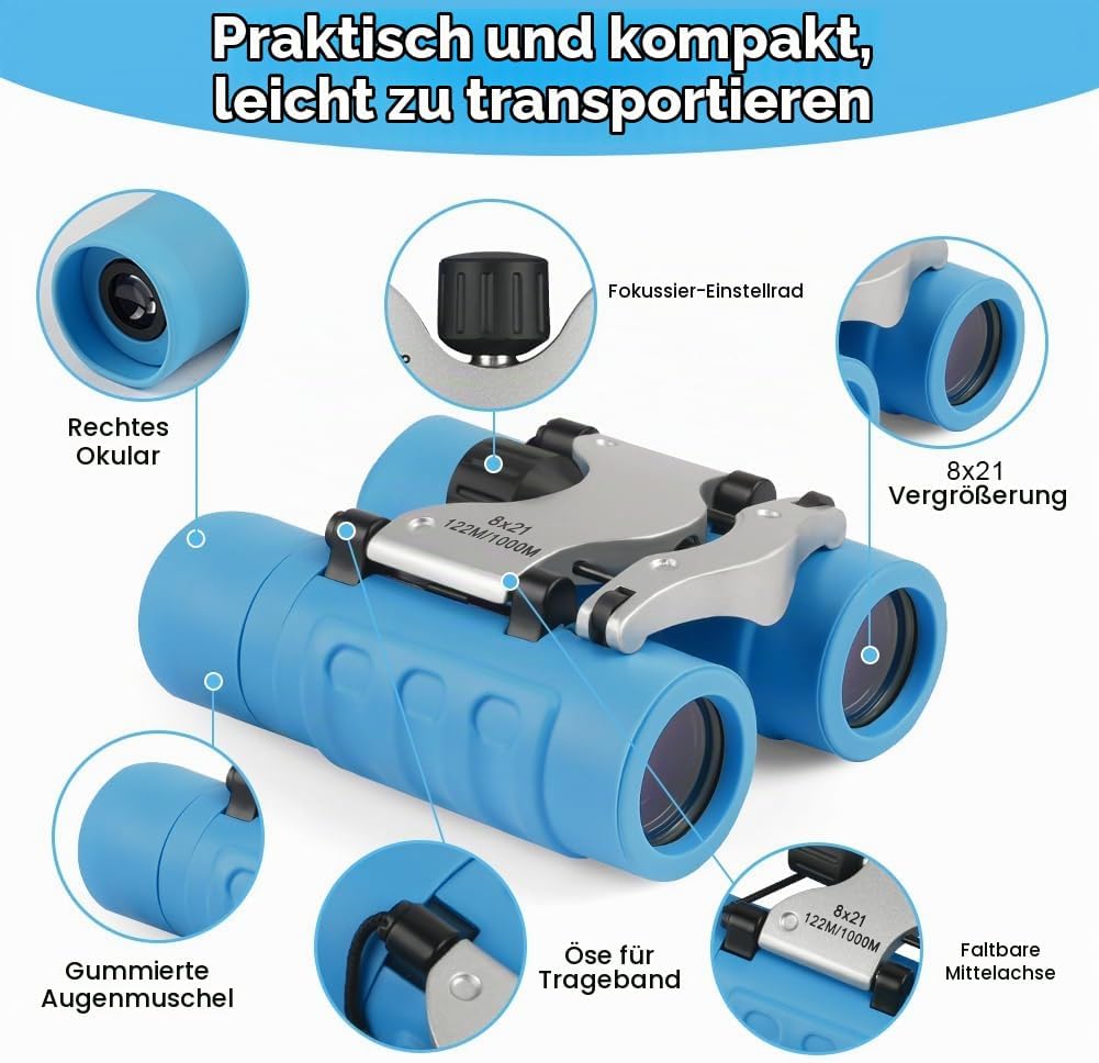 OSDUE Fernglas für Kinder, Fernglas Spielzeug, Starke Vergrösserung 8X21, Stossfestes, Inklusive Lup