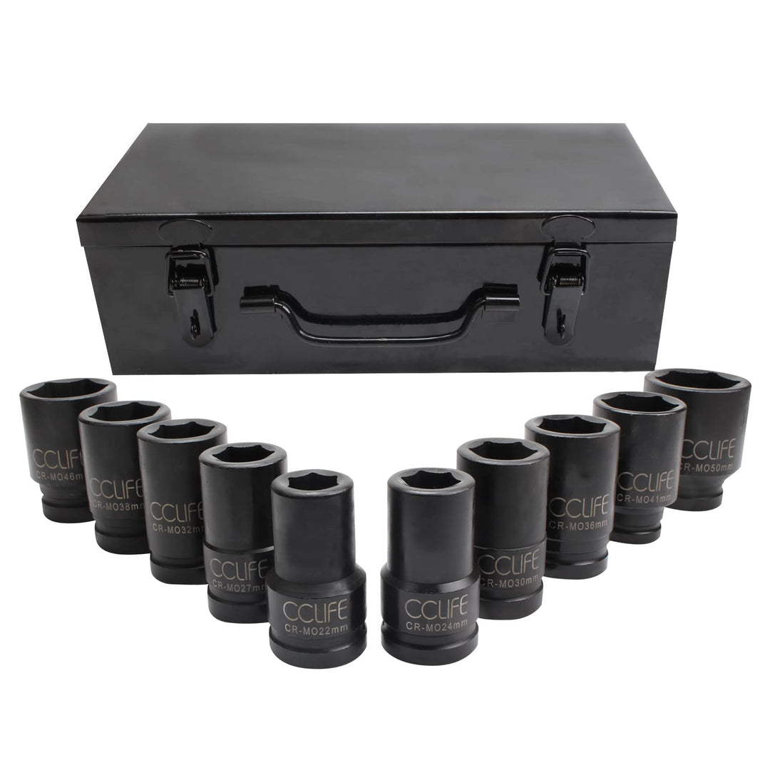 CCLIFE 10tlg 3/4 zoll Kraft Schlagschrauber Nüsse Sechskant Nuss Schlagnuss 22-50MM lang Steckschlüs