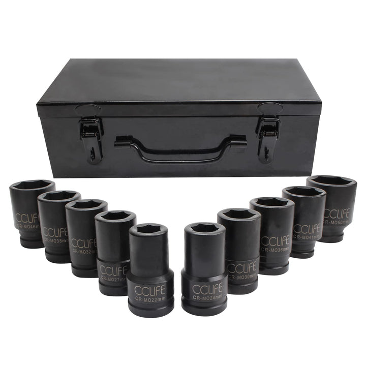 CCLIFE 10tlg 3/4 zoll Kraft Schlagschrauber Nüsse Sechskant Nuss Schlagnuss 22-50MM lang Steckschlüs