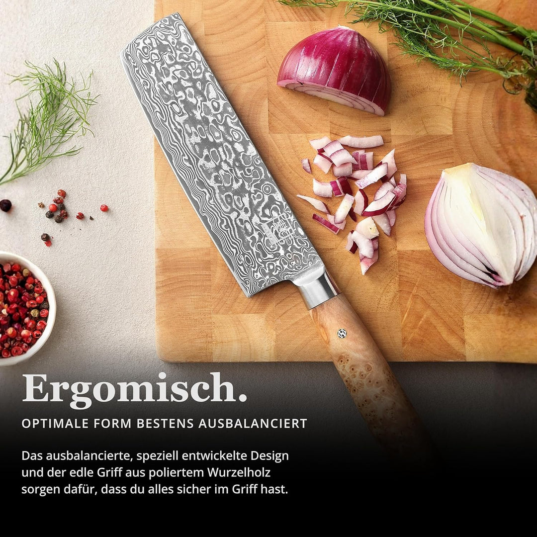 zayiko Kinone Premium Nakirimesser Classic mit 17,5 cm Klinge gefertigt aus 67 Lagen echtem Damastst