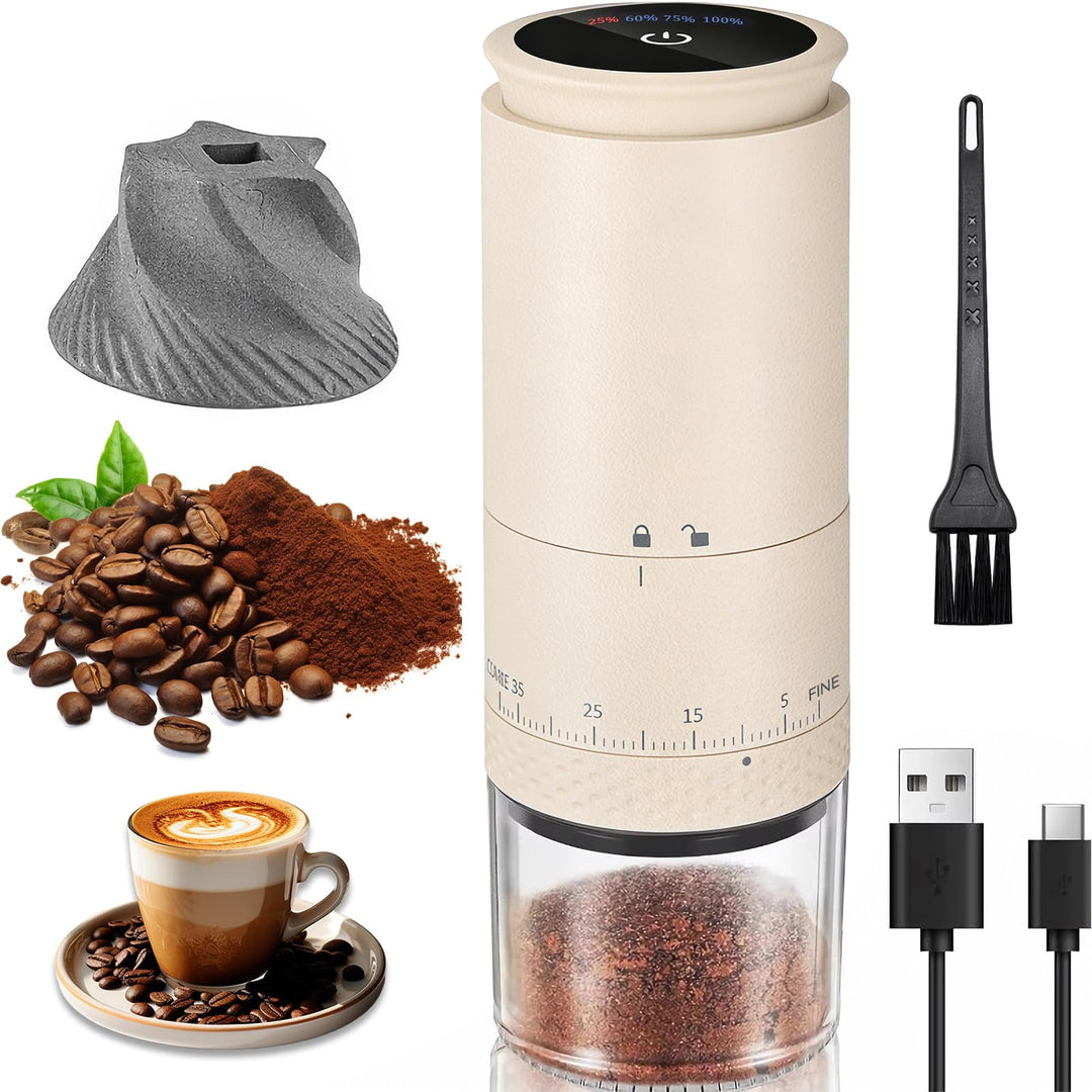 Kaffeemühle Elektrisch, USB Wiederaufladbare Tragbare Kaffemühle, Konische Mühle für Espresso mit LE
