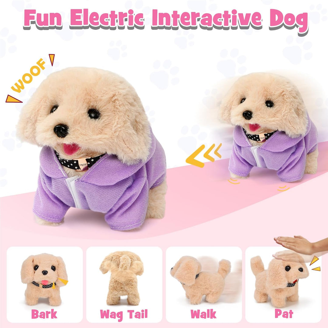 Tacobear Hund Spielzeug Kinder der Läuft und Bellt, Elektrischer Plüsch Hund mit Leine Hundekäfig Hu