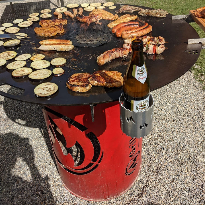 Grillrost.com Das Original Flaschenhalter montierbar an alle Feuerplatten mit 3-10mm Stärke | mit in