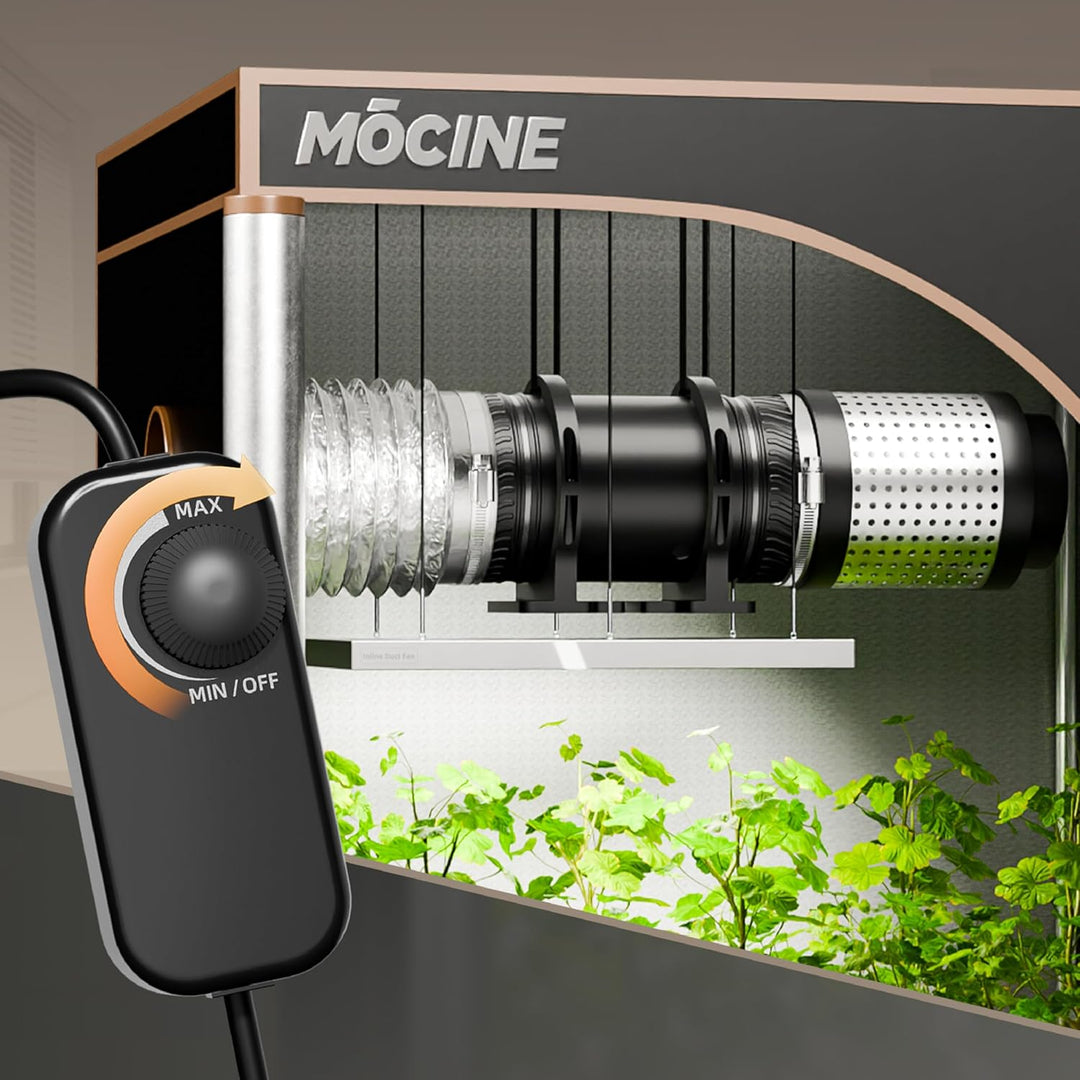 MOCINE 100mm Rohrventilator mit Drehzahlregler, Upgrade mit Montagebasis & Aufhängeseil, Leiser Inli