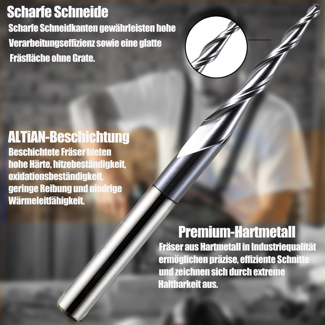 2 Stück 2 Flöten Kugelkopffräser mit Konischer Spitze CNC Gravierfräser R0,25mm 3,175mm (1/8") Schaf