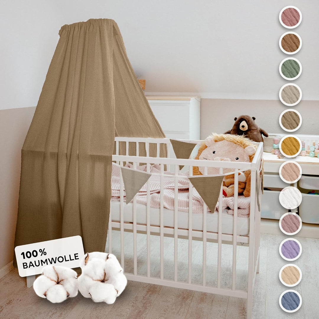 lilimaus Betthimmel Babybett [Beige] - Himmel Babybett aus 100% Baumwolle Musselin Handmade - Betthi