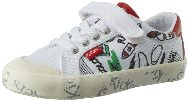 Kickers Unisex Kinder Gody Sneaker, 32 EU Blanc Rouge Vert Street
