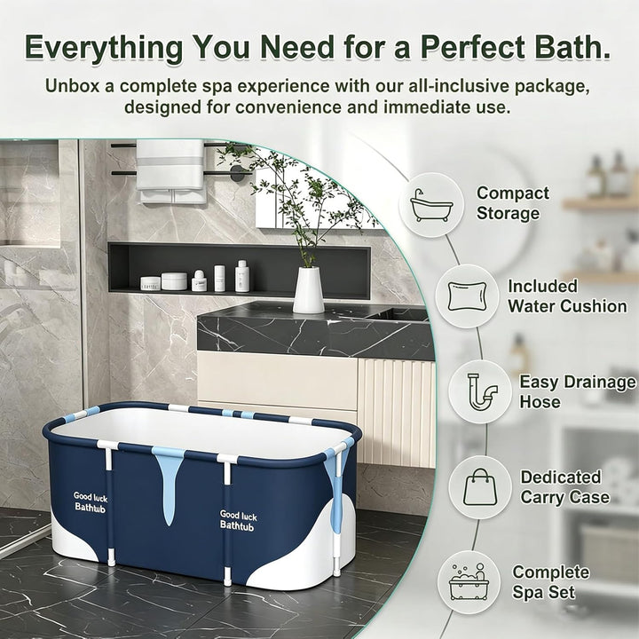Faltbare Badewanne 140cm Tragbare Freistehende Wanne mit Wärmeisolierung und Abfluss, Tragbare SPA B