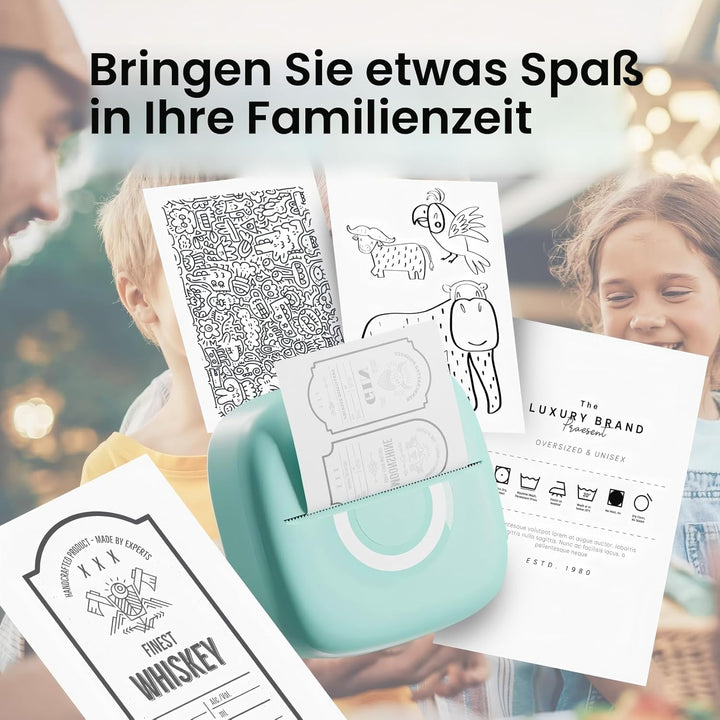cabaro Mini Drucker Aufkleber Drucker Fotodrucker mit 3 Rollen Bluetooth Thermodrucker für Lernen, S