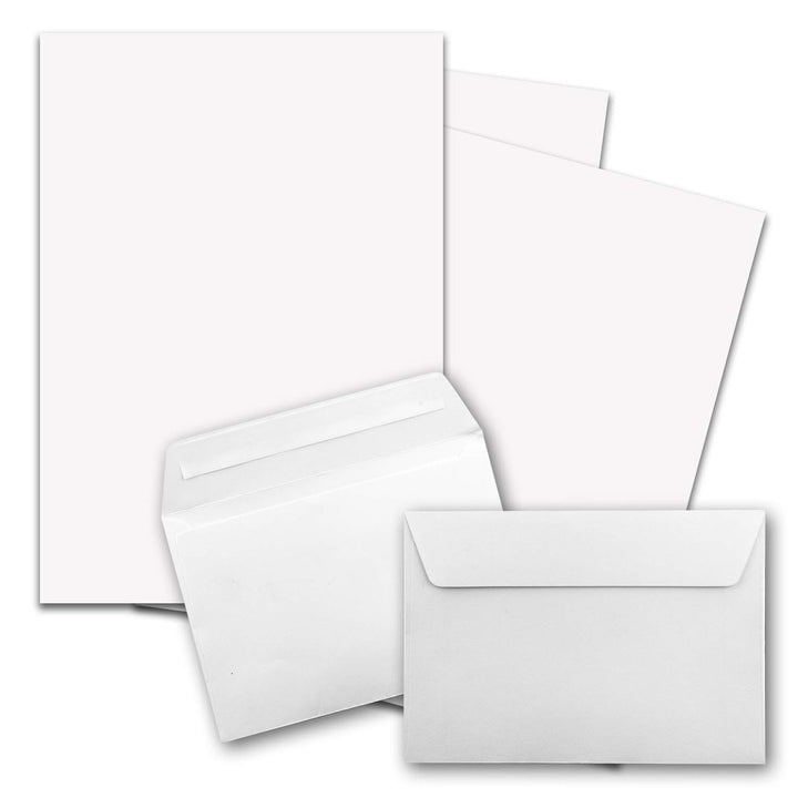 100x Briefpapier-Sets DIN A4 mit C6 Briefumschlägen, Haftklebung - Weiss - mattes Schreibpapier mit