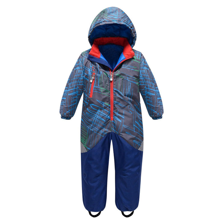 Skioverall Kinder, Unisex Schneeanzüge, Warme Fleece Schneeoverall , Wasserdicht Daunenjacke Mit Kap