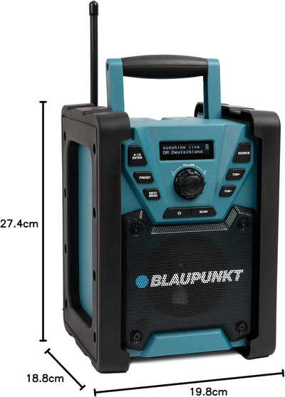 Blaupunkt BSR 200 Baustellenradio mit Akku – Tragbares Radio mit Bluetooth robust (AUX-IN, 5 Watt RM