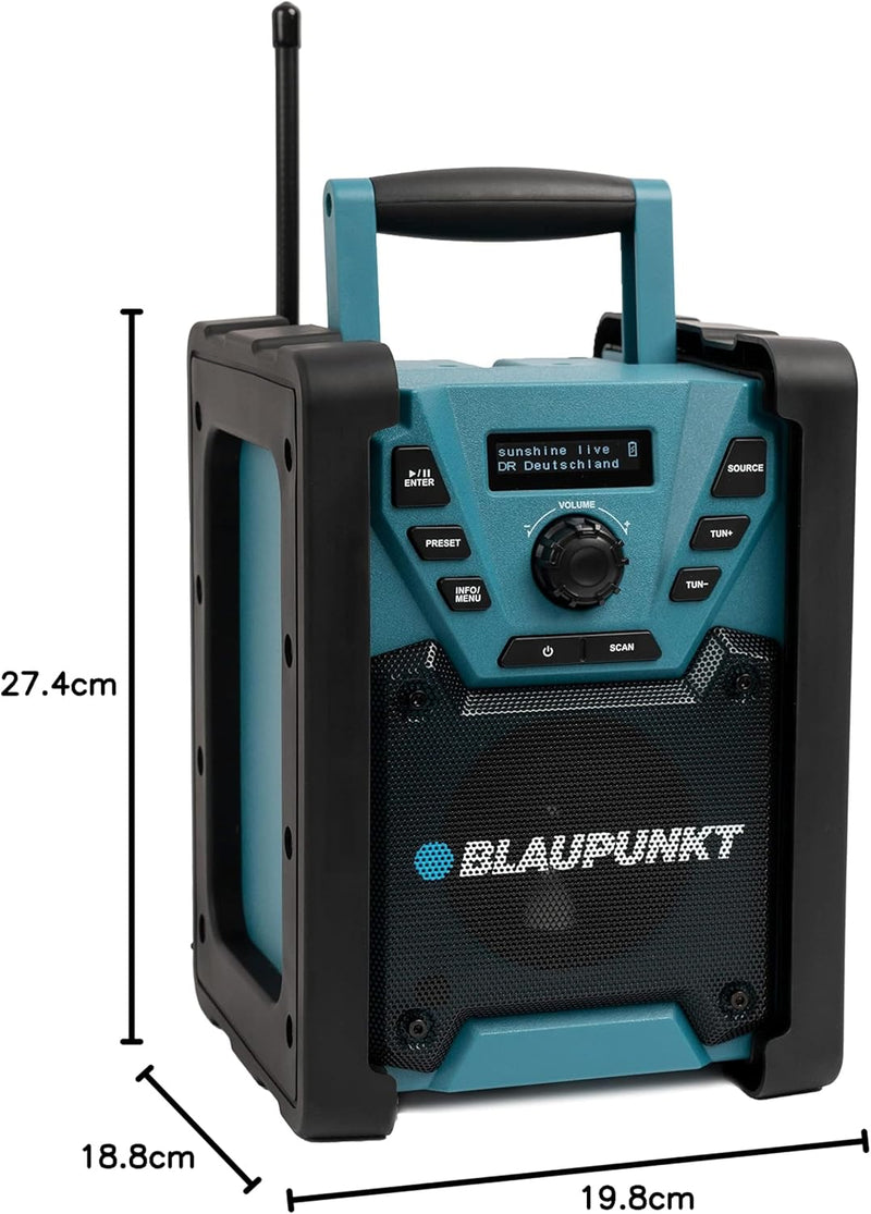 Blaupunkt BSR 200 Baustellenradio mit Akku – Tragbares Radio mit Bluetooth robust (AUX-IN, 5 Watt RM