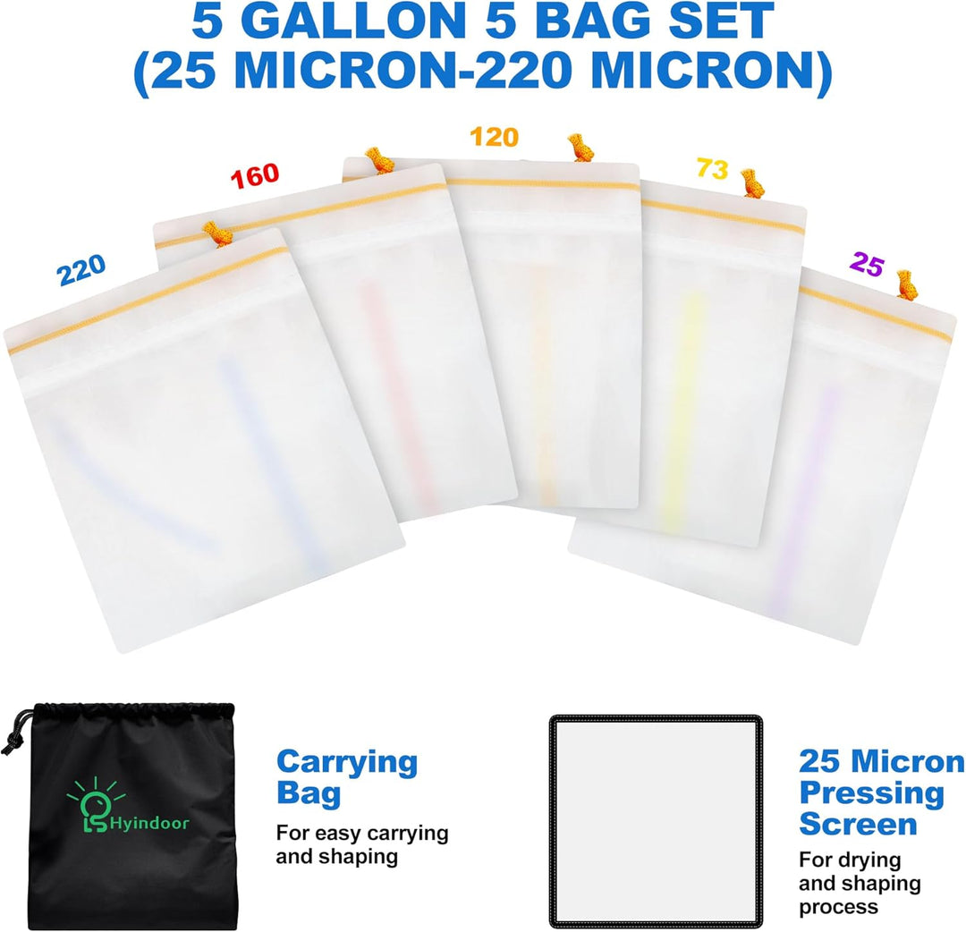 Hyindoor Bubble Bags All Mesh 5 Gallonen 5 Beutel Set Krautig EIS Essenz Extractor Kit für Kräuterex
