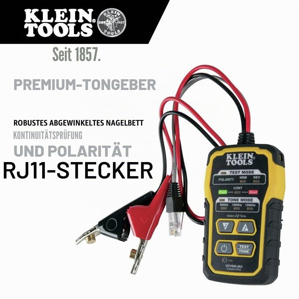 KLEIN TOOLS Tongenerator Leitungssucher, Toner-Pro, Telefon (RJ11 und RJ12), Daten (RJ45) Koax und w